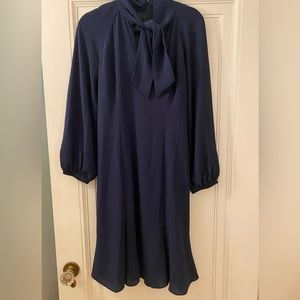 Euc Maggie London brand navy blue long sleeve shift style dress. Tie in front.